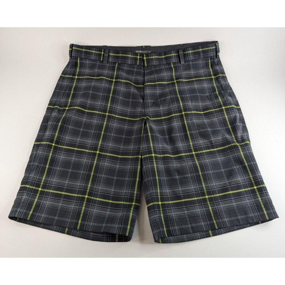 Nike Golf Tour Dri-FIT Shorts Mens 38 Gray Black Volt Yellow Plaid EUC